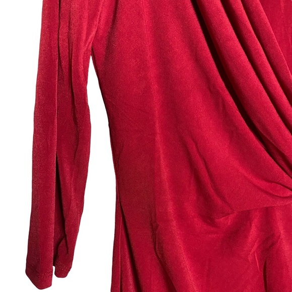 Catherine Malandrino Red Midi Dress Boat Neck Modest Draped Faux Wrap Large L - Picture 6 of 15